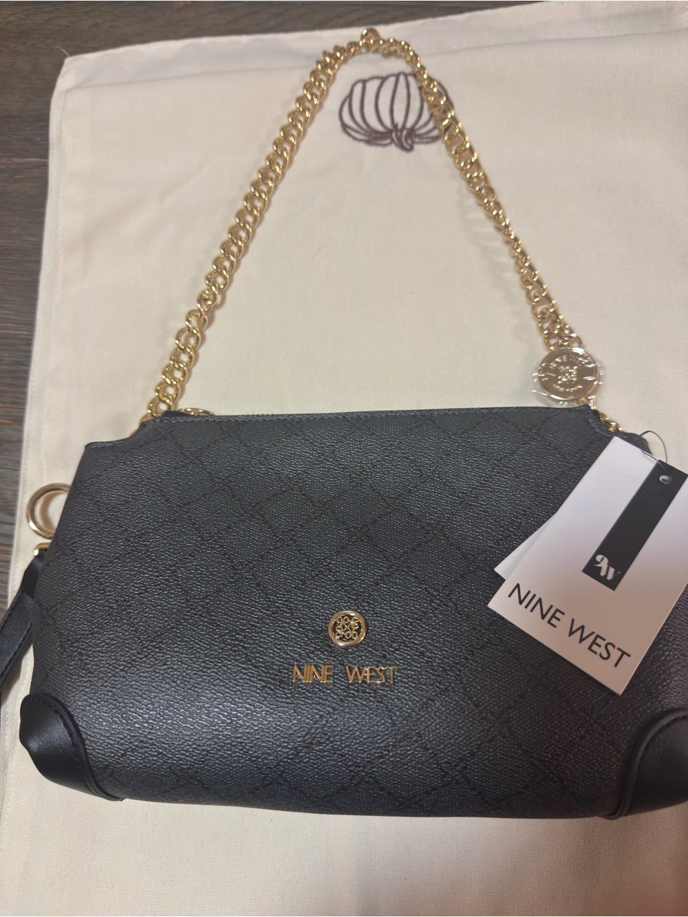 Nine West Black Quilted Crossbody with Gold Chain Strap